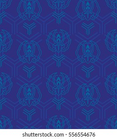 Seamless pattern in Japanese style with stylized geometric and floral shapes.