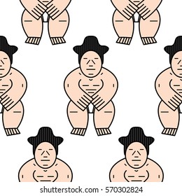 Seamless pattern with japanese sumo wrestler on the white background