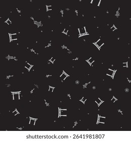 Seamless Pattern of Japanese Torii Gates and Koi Fish in Minimalist Monochrome Style for Oriental Background Design