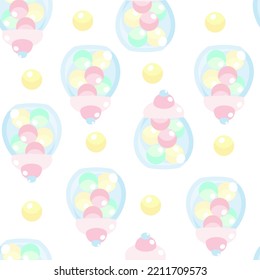 Seamless pattern jar for sweets with lollipops inside in cartoon flat style. Ukhor for kitchen design, children's textiles, packaging.