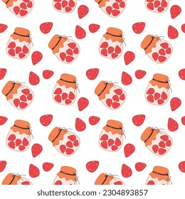 patrón ininterrumpido con jarras con mermelada de fresa