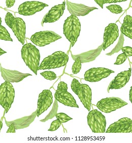 Seamless pattern with jasmine bush leaves in realistic vector graphic illustration