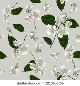 Seamless pattern with jasmine flowers. Modern floral pattern for textile, wallpaper, print, gift wrap, greeting or wedding background.
