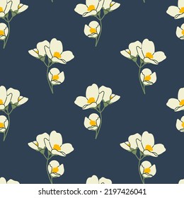 Seamless pattern with jasmine flowers. Modern floral illustration for textile, wallpaper, print, gift wrap, greeting or wedding background.