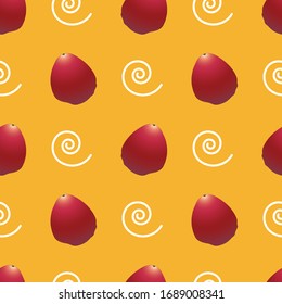 seamless pattern of java apple or red guava on a yellow background. The fruit of java.