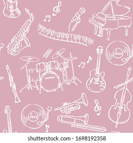 Seamless pattern with jazz instruments. Vector illustration.