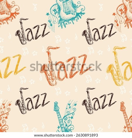 Seamless pattern with jazz music  Vector illustration.