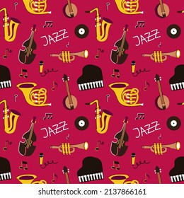 Seamless pattern with jazz musical instruments