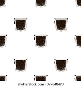 Seamless pattern with jeans pockets. Black and white doodle texture. Vector illustration