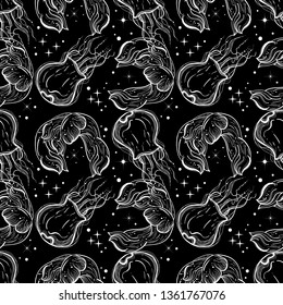 Seamless pattern with jelliyfish and waves. Summer vibes. Print could be used for yoga mat, phone case, textile.