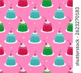 Seamless pattern with jelly pink, green and blue colors. Vector graphics