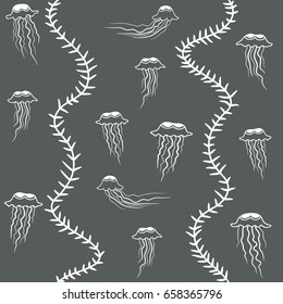 Seamless pattern of jellyfish and algae