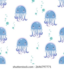 Seamless pattern with jellyfish and bubbles