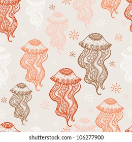 Seamless pattern with jellyfish. color marine seamless pattern, endless texture of sea world. can be used for wallpaper, pattern fills, web page background,surface textures.