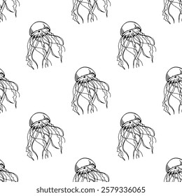 Seamless pattern with jellyfish doodle for decorative print, wrapping paper, greeting cards, wallpaper and fabric