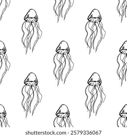 Seamless pattern with jellyfish doodle for decorative print, wrapping paper, greeting cards, wallpaper and fabric