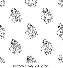 Seamless pattern with jellyfish doodle for decorative print, wrapping paper, greeting cards, wallpaper and fabric