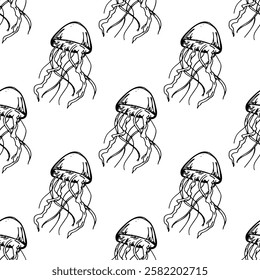 Seamless pattern with jellyfish doodle for decorative print, wrapping paper, greeting cards, wallpaper and fabric