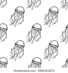 Seamless pattern with jellyfish doodle for decorative print, wrapping paper, greeting cards, wallpaper and fabric