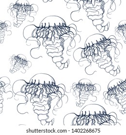 seamless pattern ,jellyfish ,hand drawing,vector