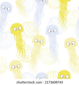 Seamless pattern with jellyfish. Hand drawn doodle. Vector illustration  Vector flat illustrations and icon set