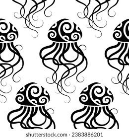 Seamless pattern with jellyfish. Maori style. Vector.
