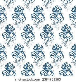 Seamless pattern with jellyfish. Maori style. Vector.