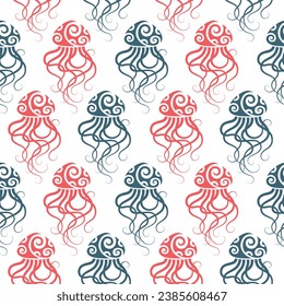 Seamless pattern with jellyfish. Maori style. Vector.