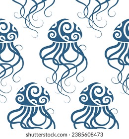Seamless pattern with jellyfish. Maori style. Vector.