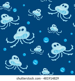 seamless pattern jellyfish monsters