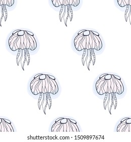 Seamless pattern with jellyfish on a white background. Vector.