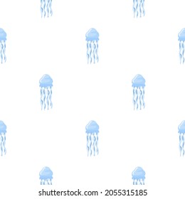 Seamless pattern jellyfish on white background. Simple ornament with sea animals .Geometric template for fabric. Design vector illustration.