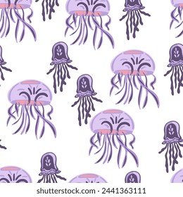 Seamless pattern with jellyfish repeat flat design