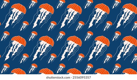 Seamless pattern of jellyfish, sea animals for backgrounds, wallpapers, textiles and fashion.