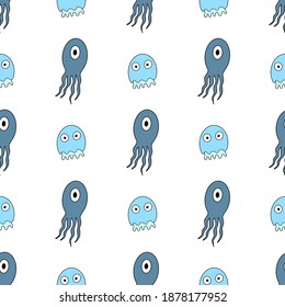 Seamless pattern with jellyfish. Suitable for postcards, wrapping paper, books and posters. Vector illustration.