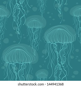 Seamless pattern with jellyfish in vector