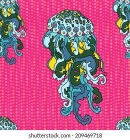 Seamless pattern with jellyfish in vector