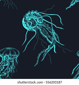 Seamless pattern with jellyfish. Vector.