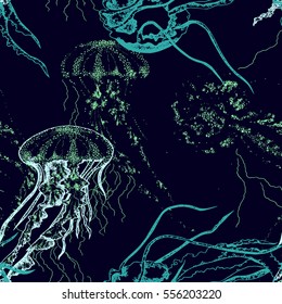 Seamless pattern with jellyfish. Vector.