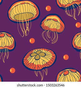 Seamless pattern with jellyfish. Vector background.