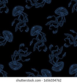 Seamless pattern with jellyfish. Vector illustration for designing posters, cards, prints, stickers, wallpaper, fabric, textile, gift paper