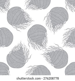 Seamless pattern with jellyfish in vector.  Marine background 