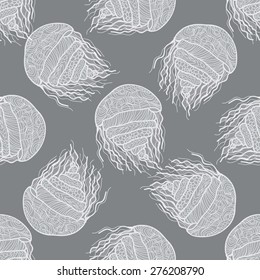 Seamless pattern with jellyfish in vector.  Marine background 