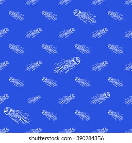 Seamless pattern with jellyfish in vintage style, vector