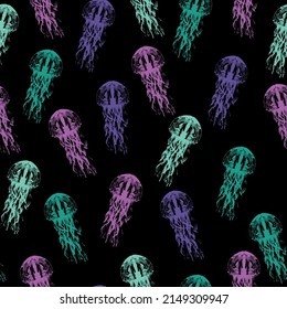 Seamless pattern jellyfish watercolor design for fabric, prints and textile.   Sea collection.