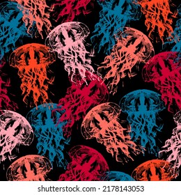 Seamless pattern jellyfish watercolor design for fabric, wrapping paper, wallpapers, prints and textile.  Sea collection.