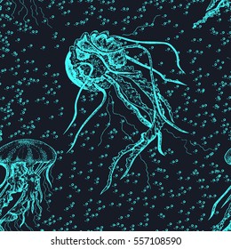 Seamless pattern with jellyfishes. Vector.