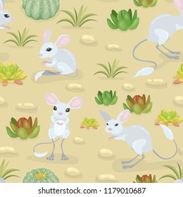 seamless pattern with jerboas and cactuses