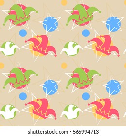 Seamless pattern with jester hat. April Fool's day background. Vector illustration