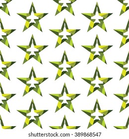 Seamless pattern with jet fighter silhouette inside the star. Modern vector background. Khaki green colors.